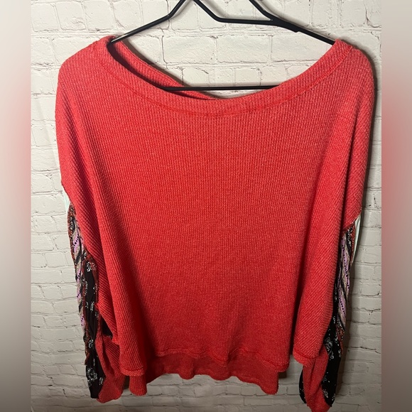 EUC | We the Free | Free People | Red Blossom Waffle Knit Top | Size L - Picture 3 of 7